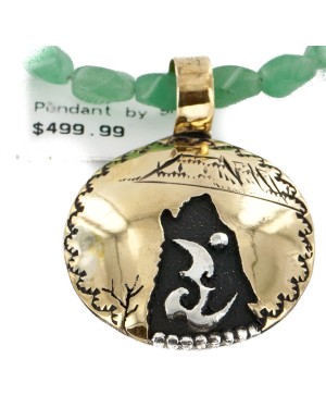 Certified Authentic Wolf 12kt Gold Filled and .925 Sterling Silver Handmade Natural Turquoise Jade Native American Necklace 24420-4-10225