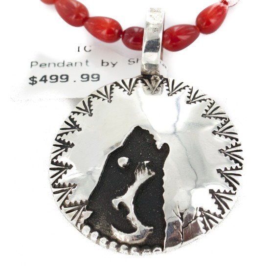 Certified Authentic Wolf .925 Sterling Silver Handmade Natural Turquoise Coral Native American Necklace  24420-2-15771