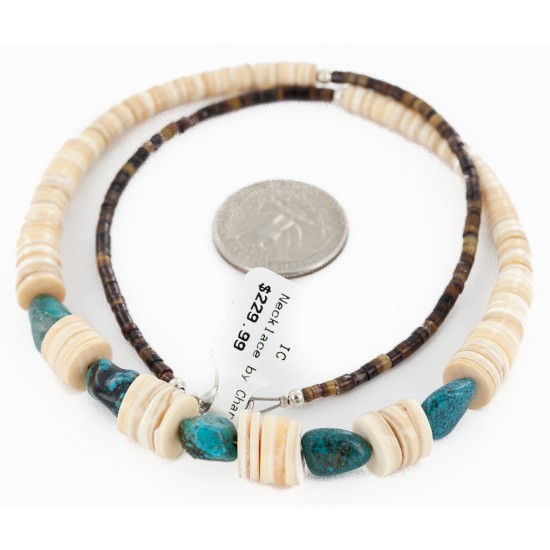 Navajo .925 Sterling Silver Certified Authentic Natural Graduated Melon Shell Turquoise Native American Necklace 16079 Navajo .925 Sterling Silver Certified Authentic Natural Graduated Melon Shell Turquoise Native American Necklace 16079