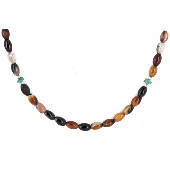 Certified Authentic Navajo .925 Sterling Silver Natural Turquoise and Agate Native American Necklace 16076-4