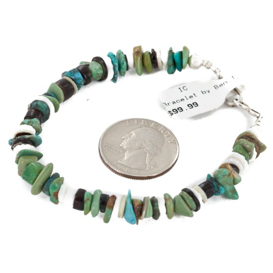 Certified Authentic Navajo .925 Sterling Silver Natural Turquoise and Graduated Melon Shell Native American Bracelet  1246-2