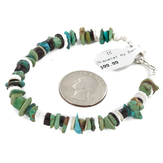 Navajo .925 Sterling Silver Natural Turquoise and Graduated Melon Shell Native American Bracelet 1246-2 Navajo .925 Sterling Silver Natural Turquoise and Graduated Melon Shell Native American Bracelet 1246-2