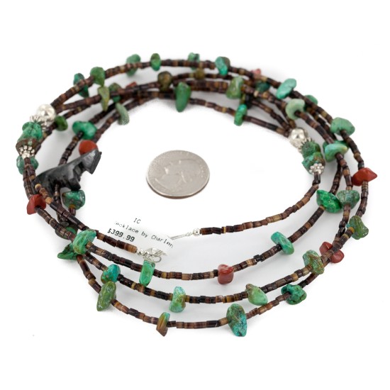 Certified Authentic 3 Strand Horse Navajo .925 Sterling Silver Natural Turquoise Jasper Jet Native American Necklace 1531