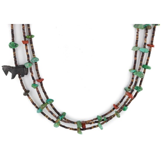 Certified Authentic 3 Strand Horse Navajo .925 Sterling Silver Natural Turquoise Jasper Jet Native American Necklace 1531