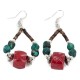 Certified Authentic Navajo .925 Sterling Silver Hooks Natural Turquoise CORAL Native American Earrings  18102-4