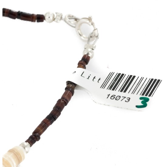 Certified Authentic Navajo .925 Sterling Silver Natural Graduated Melon Shell and Turquoise Native American Necklace 16073-3