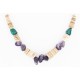 Certified Authentic Navajo .925 Sterling Silver Natural Graduated Melon Shell Turquoise Amethyst Native American Necklace 16080-2