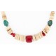 Certified Authentic Navajo .925 Sterling Silver Natural Graduated Melon Shell Turquoise Coral Native American Necklace 16080-3