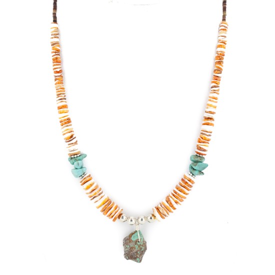 Certified Authentic Navajo .925 Sterling Silver Natural Graduated Melon Shell Turquoise Native American Necklace 16061-3