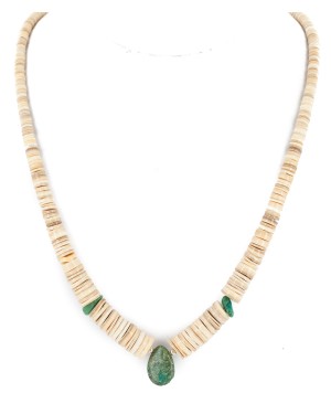 Certified Authentic Navajo .925 Sterling Silver Natural Graduated Melon Shell Turquoise Native American Necklace 16073-1
