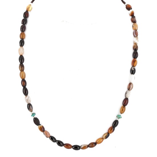 Certified Authentic Navajo .925 Sterling Silver Natural Turquoise and Agate Native American Necklace 16076-4