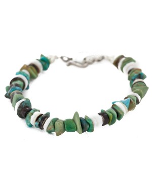 Certified Authentic Navajo .925 Sterling Silver Natural Turquoise and Graduated Melon Shell Native American Bracelet  1246-2