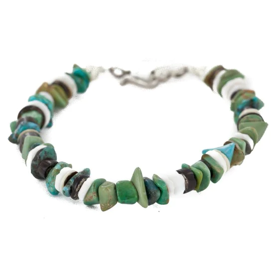 Navajo .925 Sterling Silver Natural Turquoise and Graduated Melon Shell Native American Bracelet 1246-2 Navajo .925 Sterling Silver Natural Turquoise and Graduated Melon Shell Native American Bracelet 1246-2