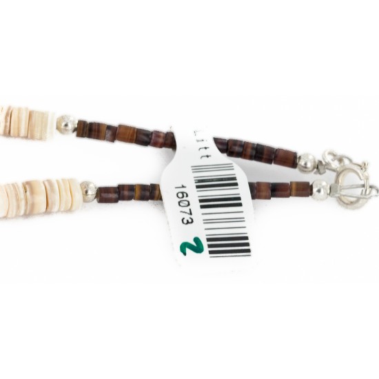 Navajo .925 Sterling Silver Certified Authentic Natural Graduated Melon Shell Turquoise Native American Necklace 16073-2