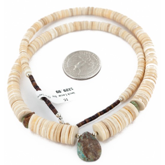 Navajo .925 Sterling Silver Certified Authentic Natural Graduated Melon Shell Turquoise Native American Necklace 16073-2