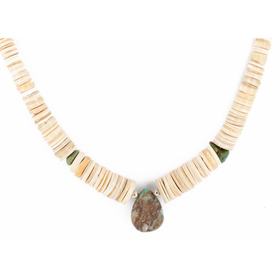 Navajo .925 Sterling Silver Certified Authentic Natural Graduated Melon Shell Turquoise Native American Necklace 16073-2
