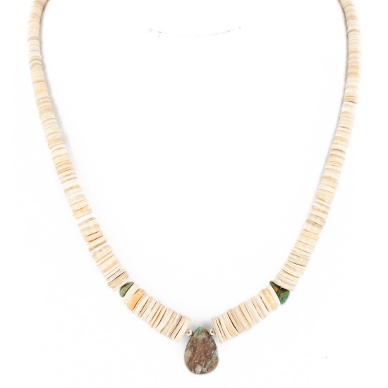 Navajo .925 Sterling Silver Certified Authentic Natural Graduated Melon Shell Turquoise Native American Necklace 16073-2
