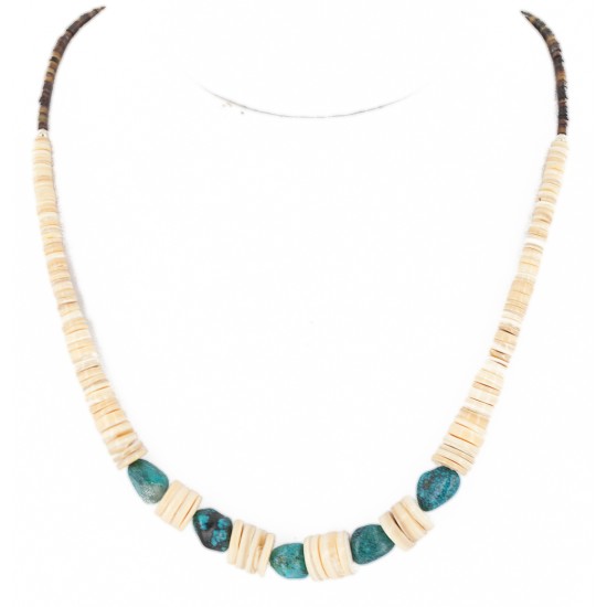 Navajo .925 Sterling Silver Certified Authentic Natural Graduated Melon Shell Turquoise Native American Necklace 16079 Navajo .925 Sterling Silver Certified Authentic Natural Graduated Melon Shell Turquoise Native American Necklace 16079