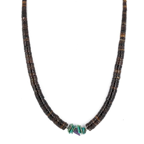 Navajo Certified Authentic .925 Sterling Silver Natural Graduated Heishi Turquoise Amethyst Native American Necklace  16069