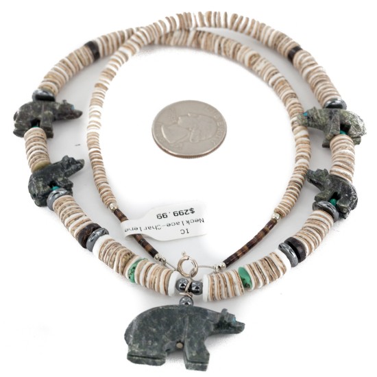 Bear Certified Authentic Navajo .925 Sterling Silver Natural Graduated Melon Shell Turquoise Jasper Native American Necklace 16049-3