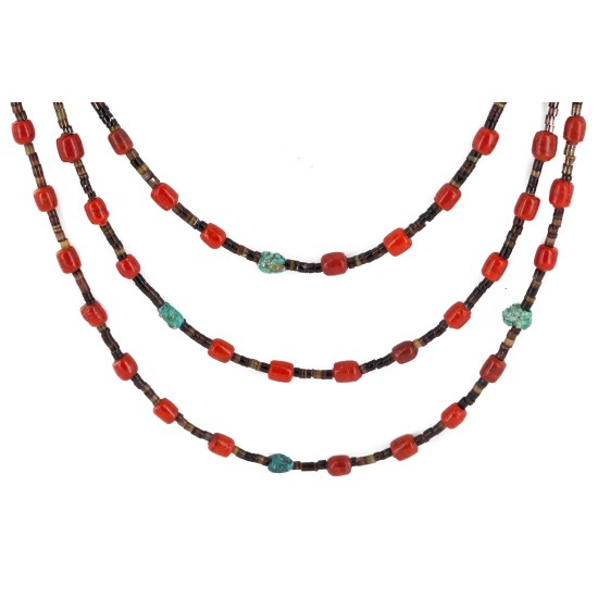 Certified Authentic 3 Strand Navajo .925 Sterling Silver Natural Turquoise Coral Native American Necklace 18110