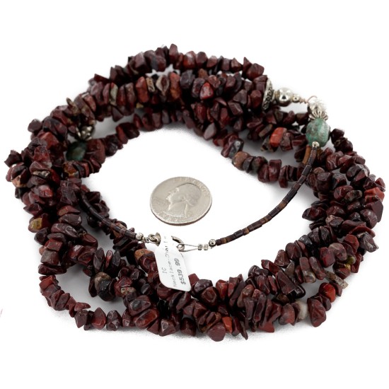 Certified Authentic 4 Strand Navajo .925 Sterling Silver Natural Jasper Native American Necklace 16007