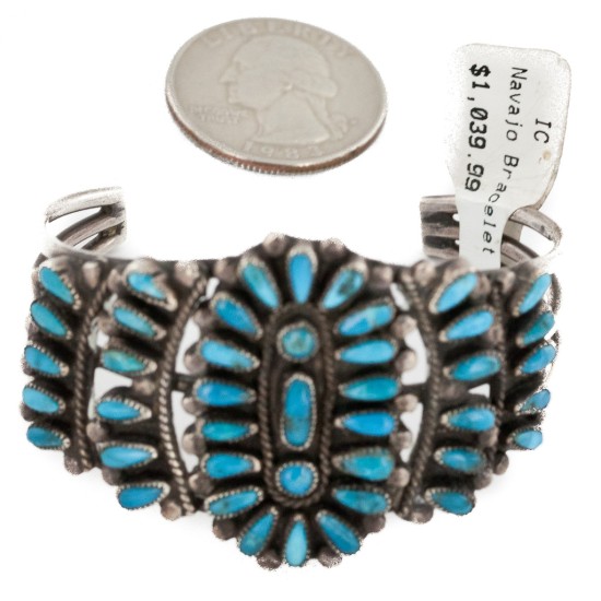 Handmade Certified Authentic Signed Petit point Navajo .925 Sterling Silver Natural Turquoise Native American Bracelet 12457
