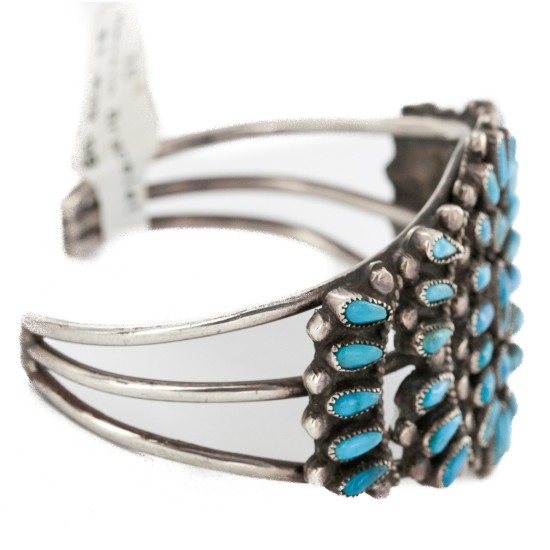 Handmade Certified Authentic Signed Petit point Navajo .925 Sterling Silver Natural Turquoise Native American Bracelet 12457