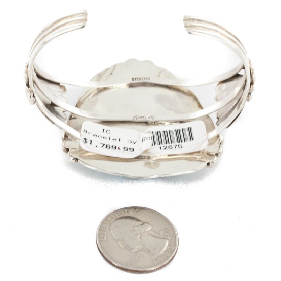 Handmade Certified Authentic Navajo .925 Sterling Silver Natural Spiderweb Turquoise Native American Bracelet 12675