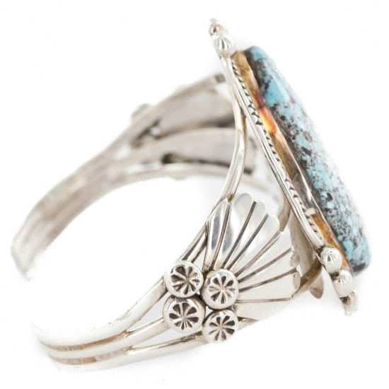 Handmade Certified Authentic Navajo .925 Sterling Silver Natural Spiderweb Turquoise Native American Bracelet 12675