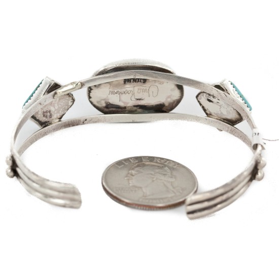 Handmade Certified Authentic Apache .925 Sterling Silver Natural Turquoise Tigers Eye Native American Bracelet 12770-0