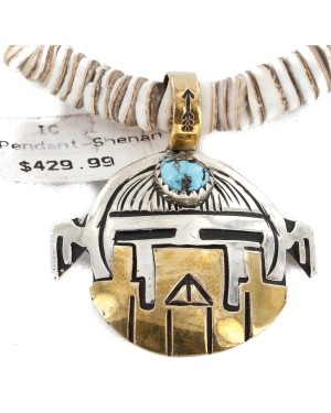 12kt Gold Filled and .925 Sterling Silver Handmade Certified Authentic Navajo Turquoise Heishi Native American Necklace 24303-16057