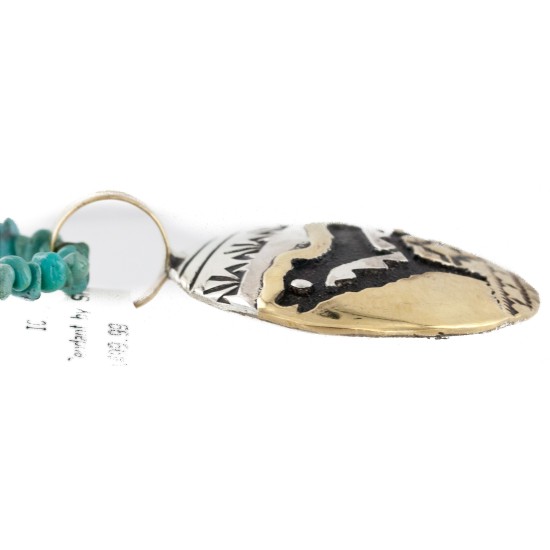 12kt Gold Filled and .925 Sterling Silver Handmade Wolf Certified Authentic Navajo Turquoise Coral Native American Necklace 24420-5-15336