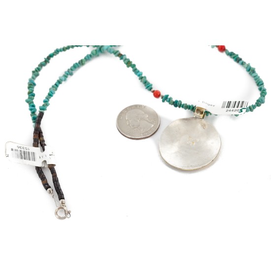 12kt Gold Filled and .925 Sterling Silver Handmade Wolf Certified Authentic Navajo Turquoise Coral Native American Necklace 24420-5-15336