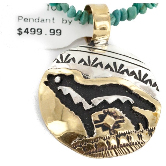 12kt Gold Filled and .925 Sterling Silver Handmade Wolf Certified Authentic Navajo Turquoise Coral Native American Necklace 24420-5-15336