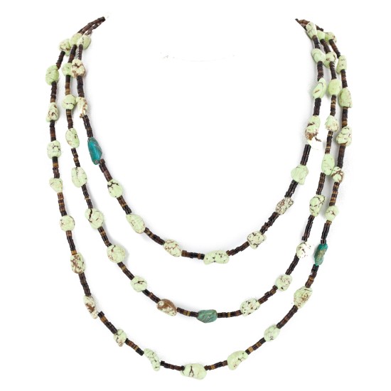 Certified Authentic 3 Strand Navajo .925 Sterling Silver Natural Gaspeite Native American Necklace 25279-0
