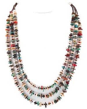 Certified Authentic 3 Strand Navajo .925 Sterling Silver Natural Turquoise Multicolor Stones Native American Necklace 25268-00