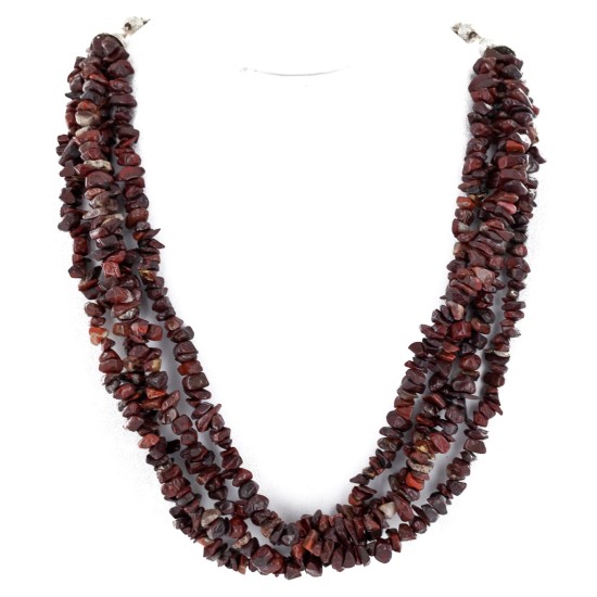 Certified Authentic 4 Strand Navajo .925 Sterling Silver Natural Jasper Native American Necklace 16007