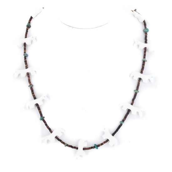 Certified Authentic Navajo .925 Sterling Silver Natural Heishi Turquoise Alabaster Native American Necklace 25216-2