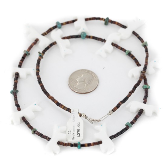 Certified Authentic Navajo .925 Sterling Silver Natural Heishi Turquoise Alabaster Native American Necklace 25216-2