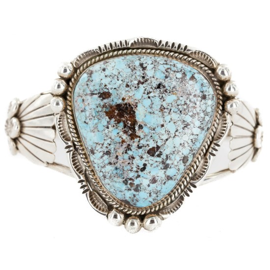 Handmade Certified Authentic Navajo .925 Sterling Silver Natural Spiderweb Turquoise Native American Bracelet 12675