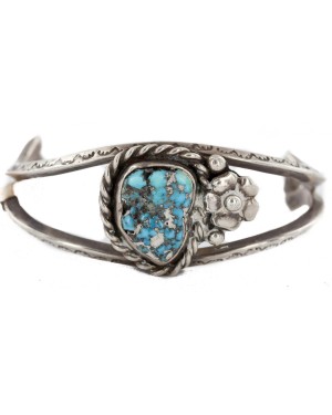 Handmade Certified Authentic Signed Navajo .925 Sterling Silver Natural Turquoise Baby Native American Bracelet 1214