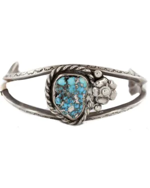 Handmade Signed Navajo .925 Sterling Silver Natural Turquoise Baby Native American Bracelet 1214 Handmade Signed Navajo .925 Sterling Silver Natural Turquoise Baby Native American Bracelet 1214