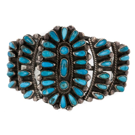 Handmade Certified Authentic Signed Petit point Navajo .925 Sterling Silver Natural Turquoise Native American Bracelet 12457