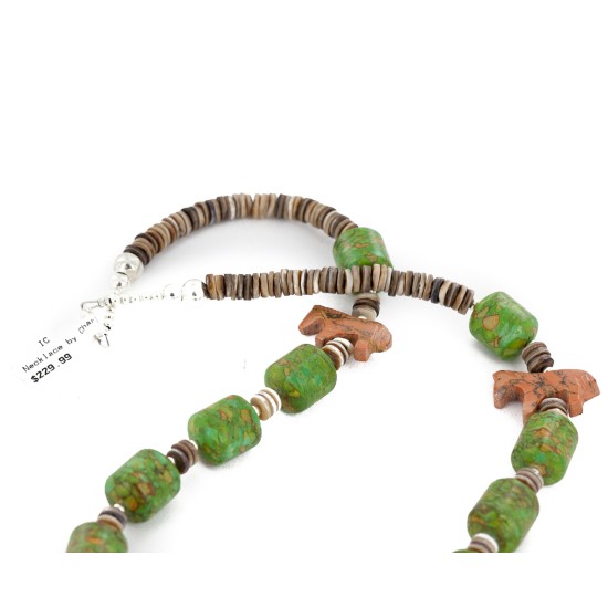 Carved Horse Fetish Certified Authentic Navajo .925 Sterling Silver Natural Jasper Gaspeite Native American Necklace 25102-2