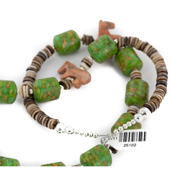 Carved Horse Fetish Certified Authentic Navajo .925 Sterling Silver Natural Jasper Gaspeite Native American Necklace 25102-2