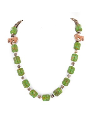 Carved Horse Fetish Certified Authentic Navajo .925 Sterling Silver Natural Jasper Gaspeite Native American Necklace 25102-2