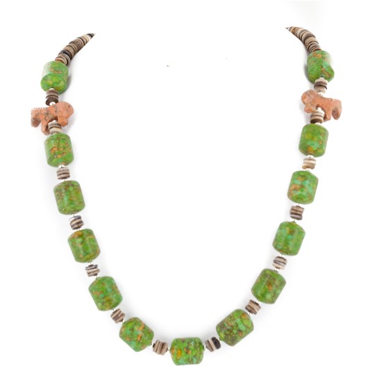 Carved Horse Fetish Certified Authentic Navajo .925 Sterling Silver Natural Jasper Gaspeite Native American Necklace 25102-2