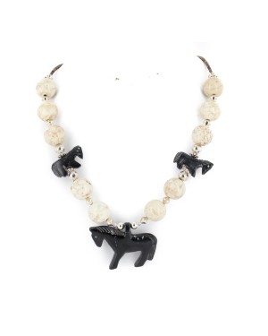 Certified Authentic Horse Navajo .925 Sterling Silver White Agate Native American Necklace 790106