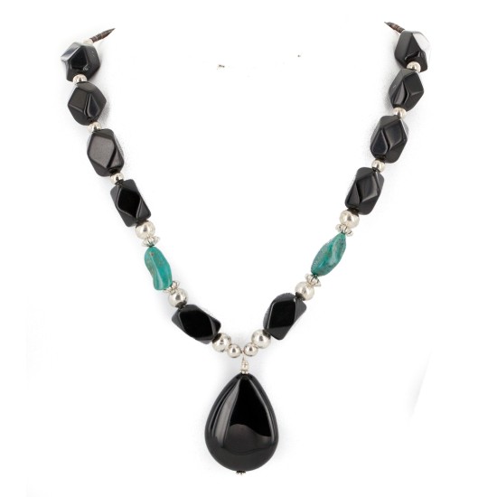 Certified Authentic Navajo .925 Sterling Silver Natural Roystone Turquoise Black Onyx Native American Necklace 15488 Certified Authentic Navajo .925 Sterling Silver Natural Roystone Turquoise Black Onyx Native American Necklace 15488